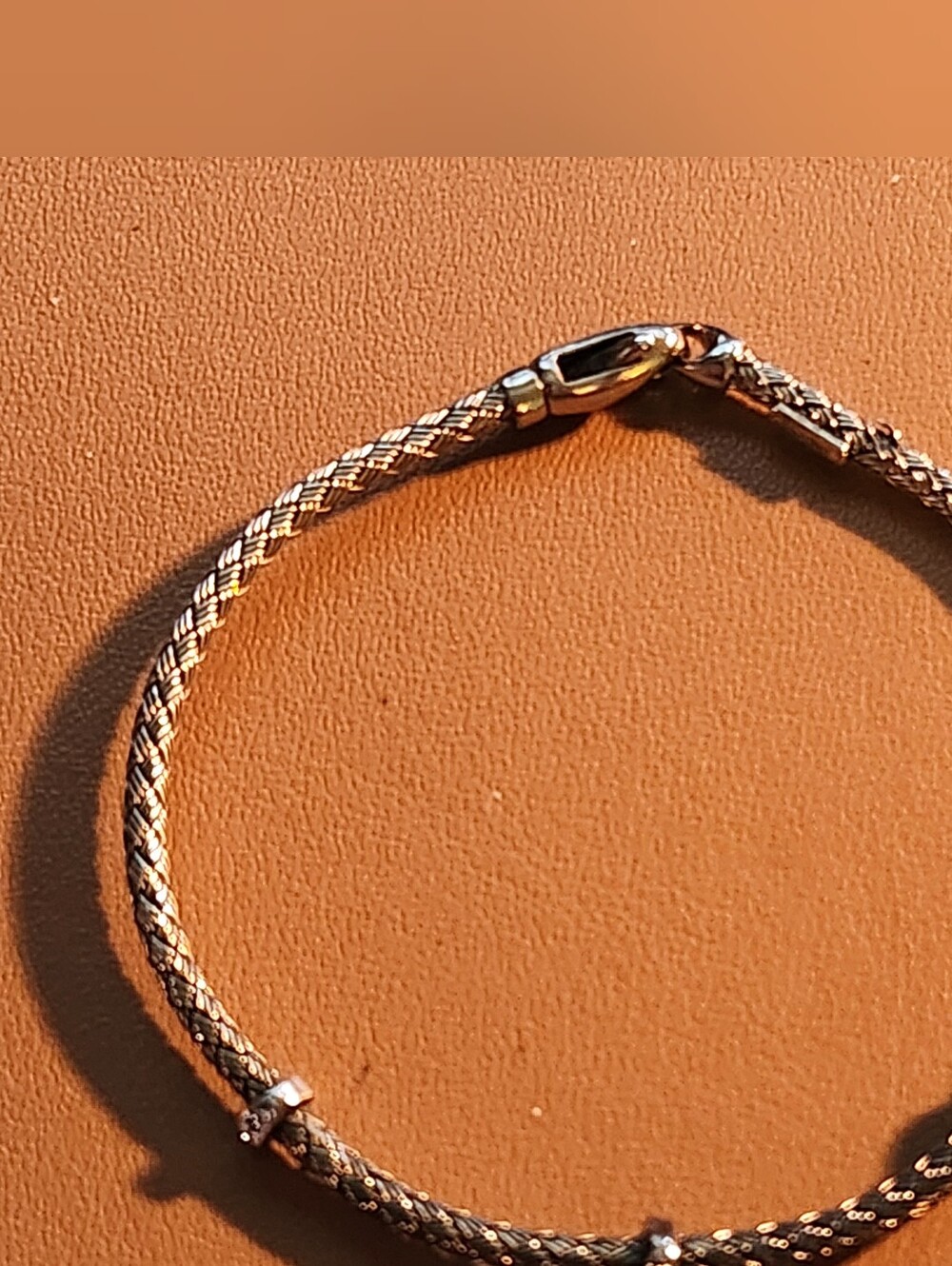 Elegant Gold Overlay 925 Silver Braided 7.25inch Women's Bracelet with Dia Rings